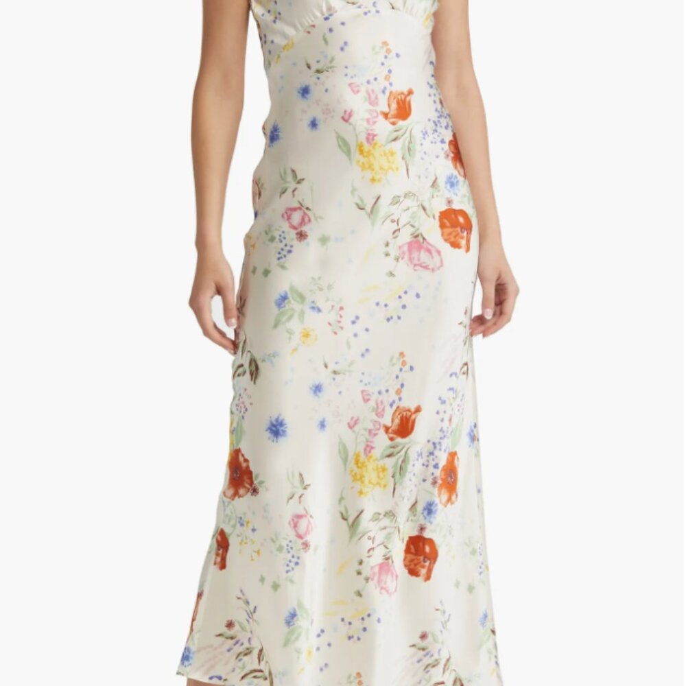 Reformation Floral Strap Silk Aribella Sleeveless Dress